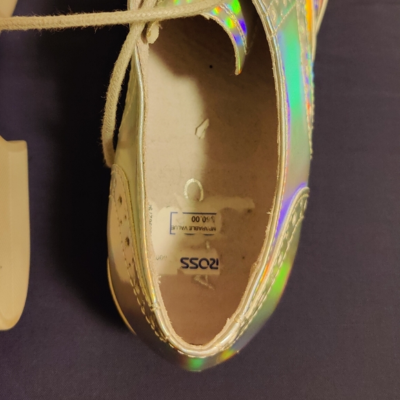 Holographic Iridescent Lace Up Platform Oxford Loafers Shoes 7.5 - Picture 4 of 4